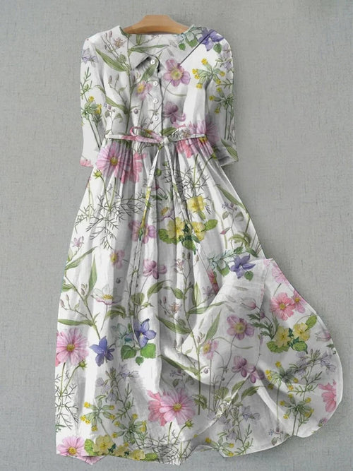 Sadie - Vestido Chemise Estampa Botânica com Faixa na Cintura