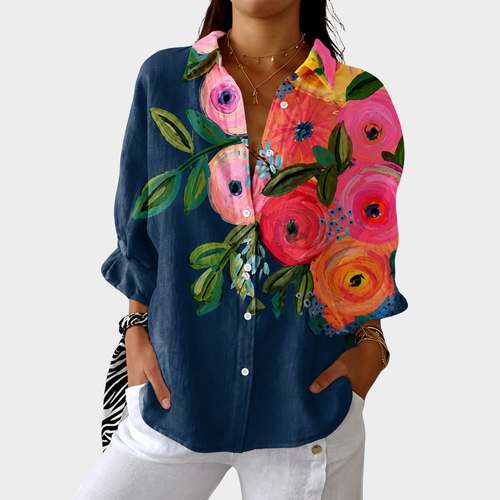 Lorena - Camisa de Botões com Estampa Floral Localizada
