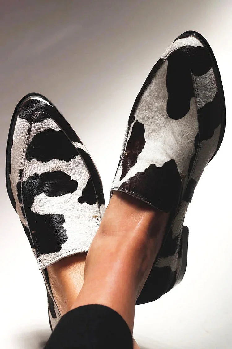 Becca - Sapato Slip-On de Bico Fino com Pelo Malhado