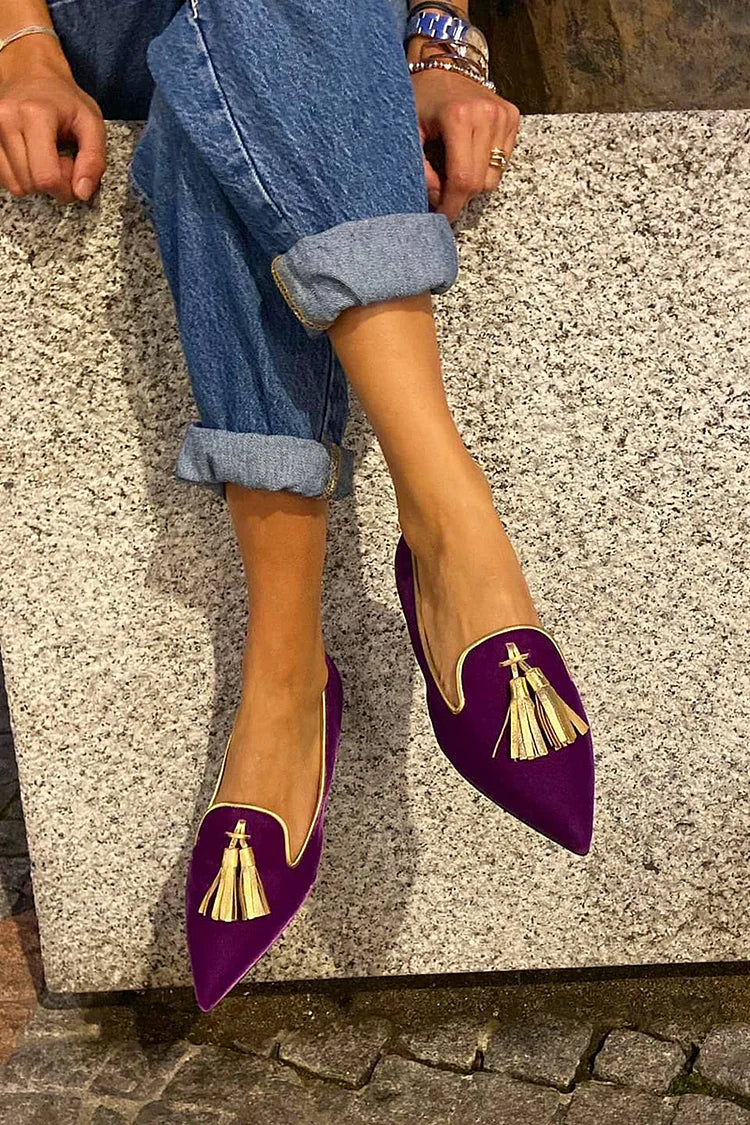 Portia - Sapatilha de Bico Fino com Tassel Metalizado