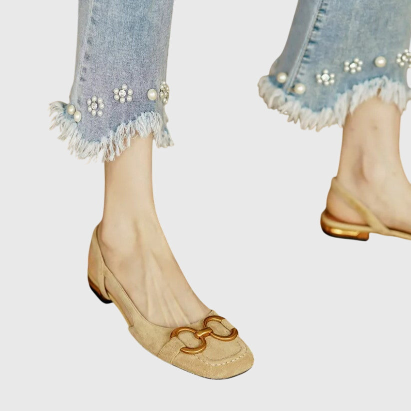 Cecilia - Sapatilha Slingback de Bico Quadrado com Argolas