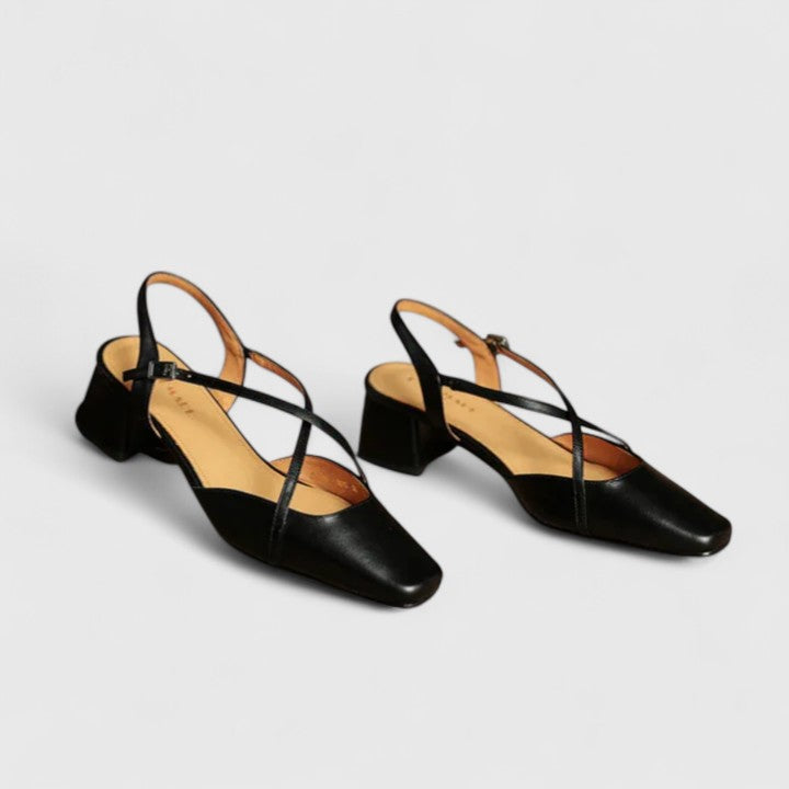 Mikaela - Scarpin Slingback de Bico Quadrado e Salto Bloco