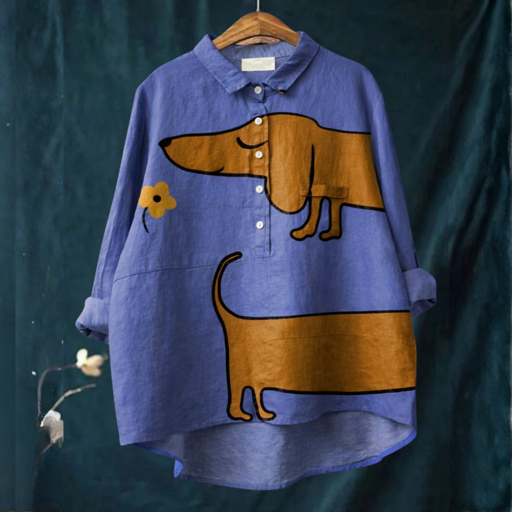 Isabel - Blusa com Estampa de Cachorro Salsicha