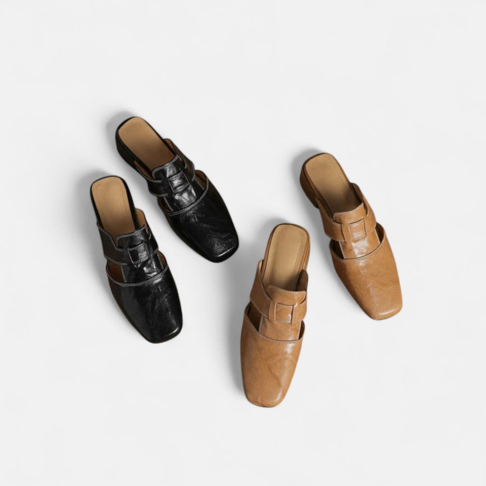 Andie - Mule de Bico Quadrado com Fivela Forrada