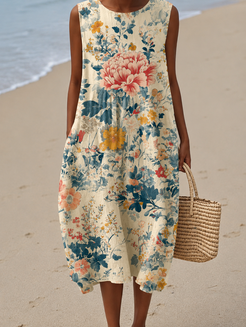 Claire - Vestido Midi Casual Estampado Sem Mangas