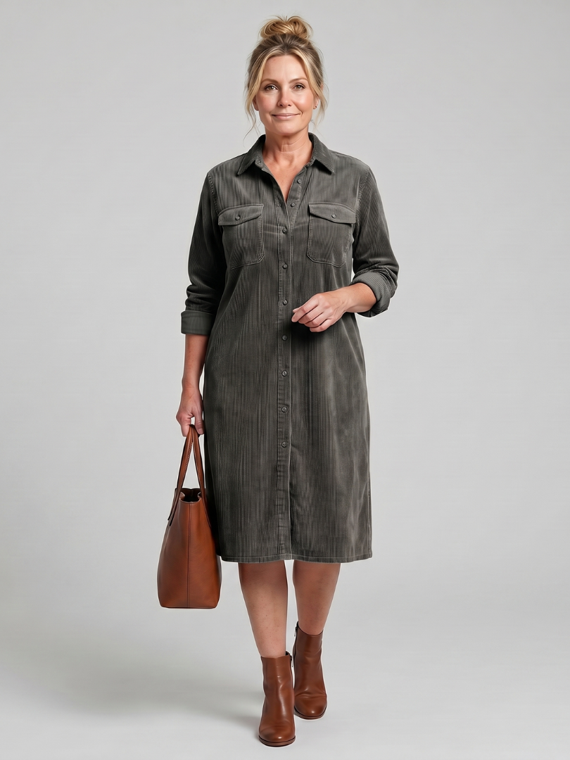 Pema - Vestido Midi de Manga Longa com Bolsos
