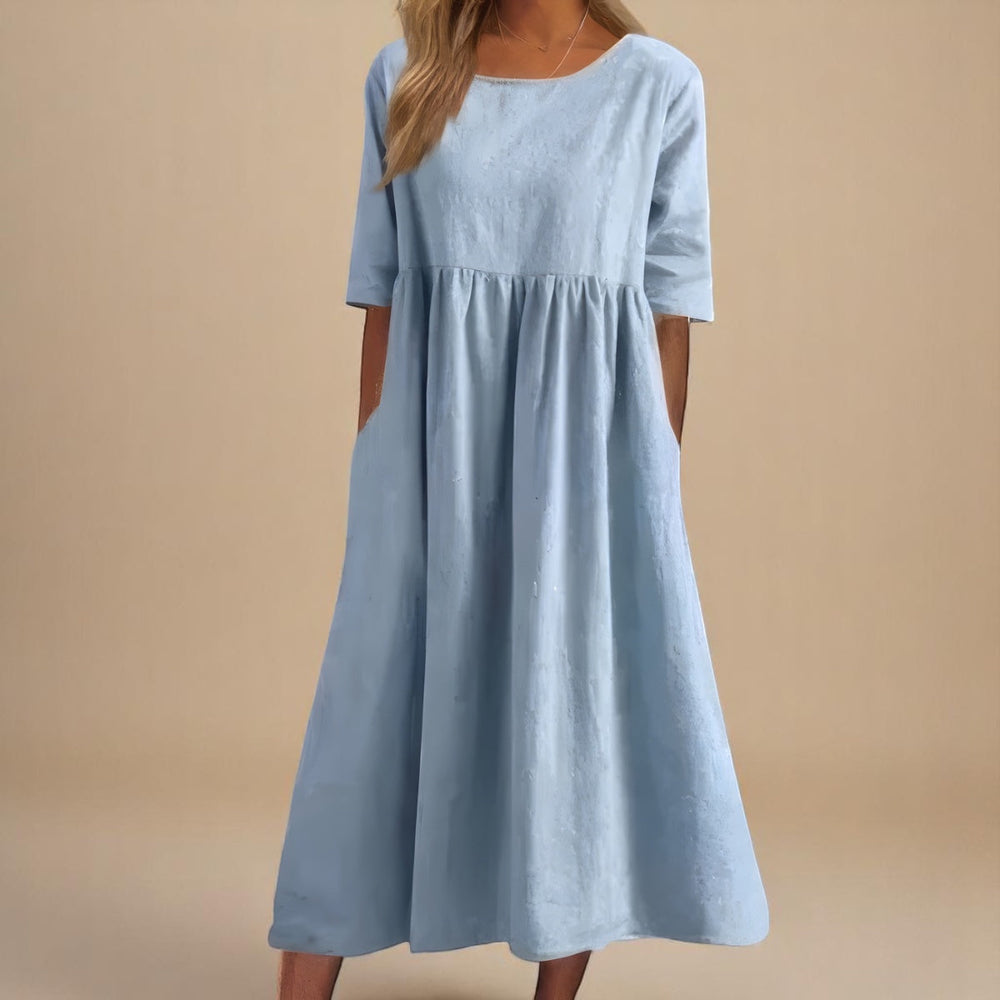 Miranda - Vestido Midi de Manga Média com Bolsos