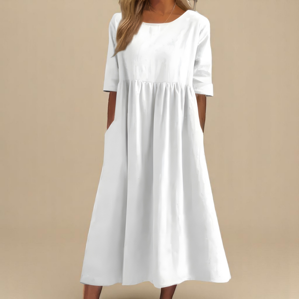 Miranda - Vestido Midi de Manga Média com Bolsos