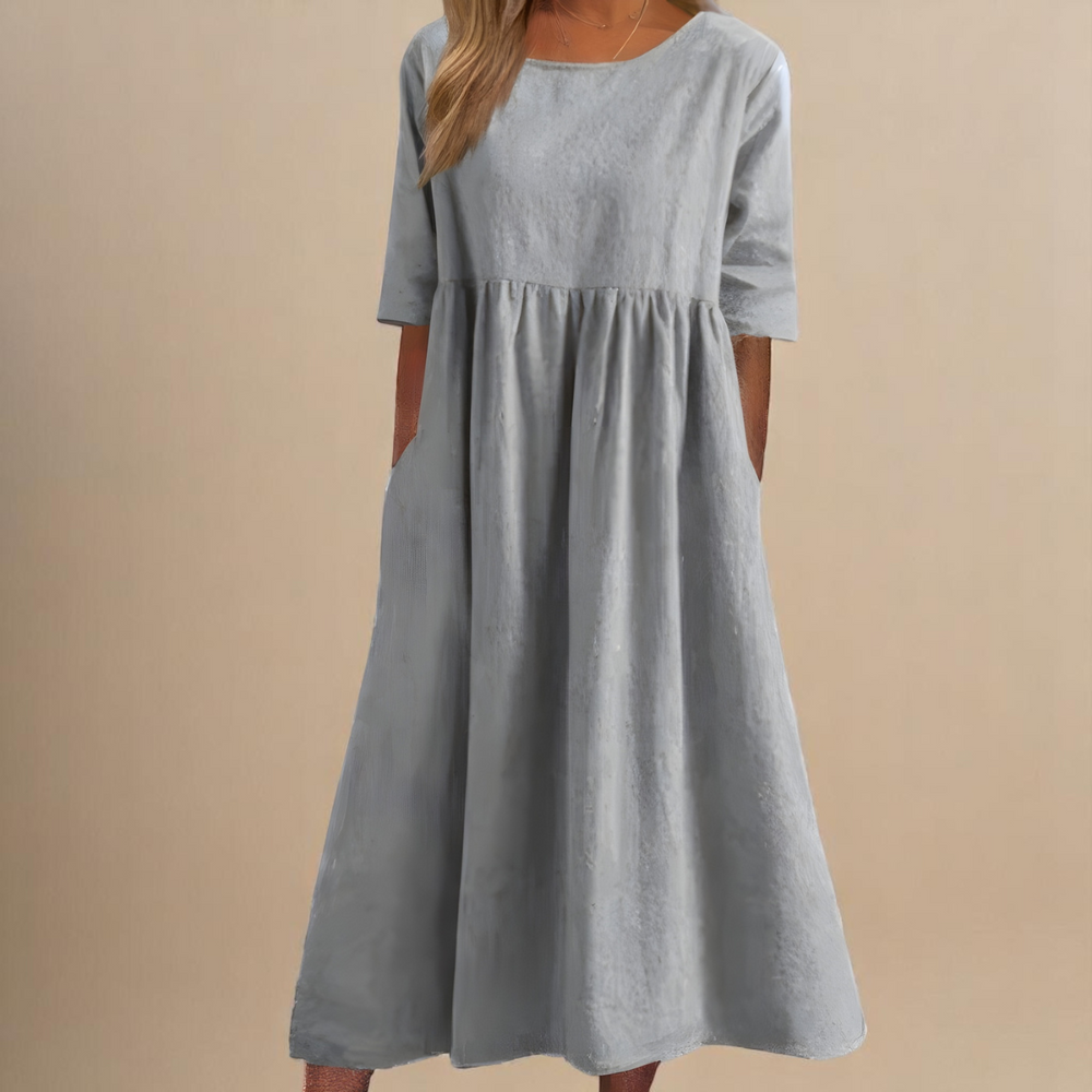 Miranda - Vestido Midi de Manga Média com Bolsos