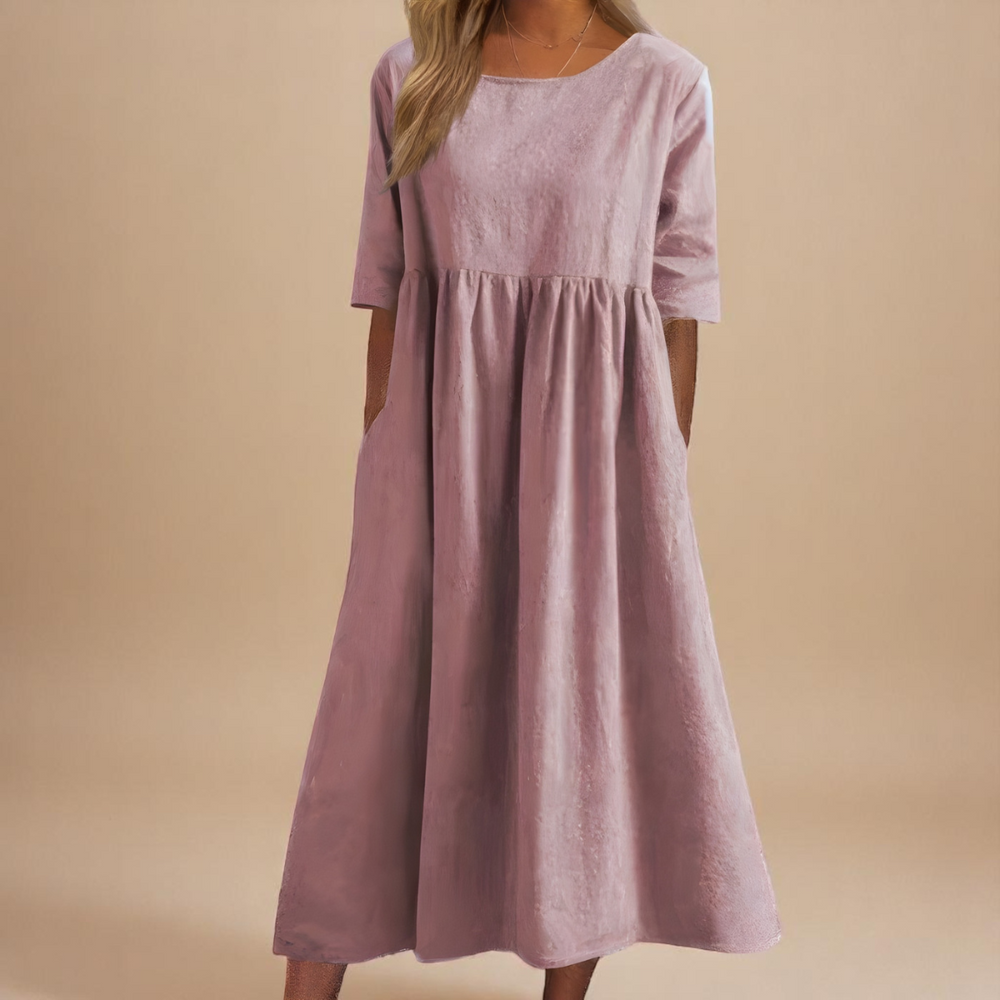 Miranda - Vestido Midi de Manga Média com Bolsos