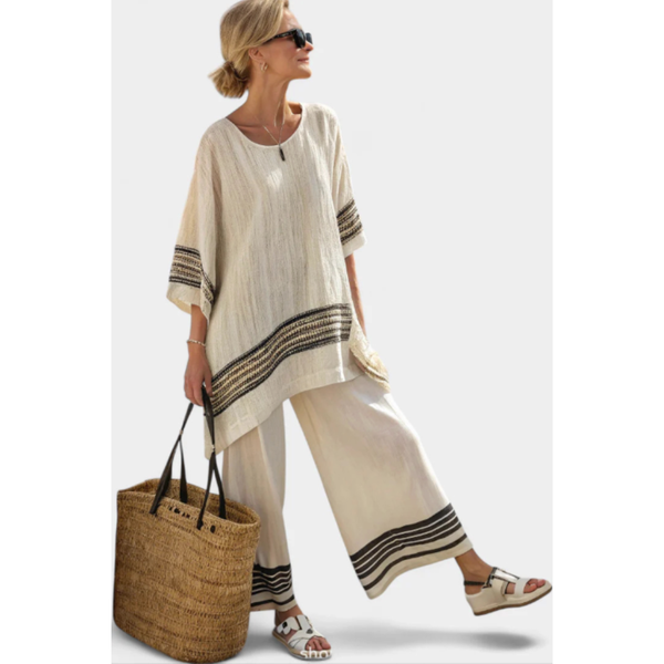 Inalda - Conjunto Feminino Listrado Confortável