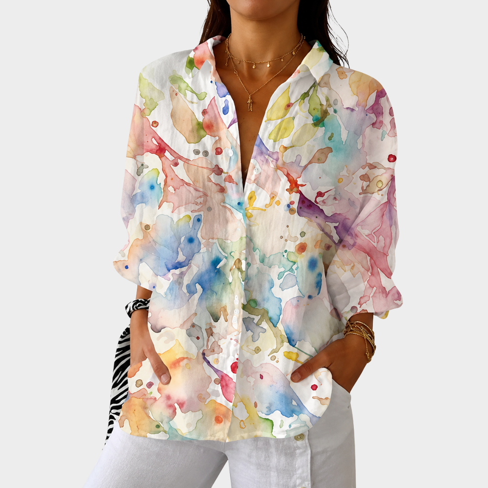 Marta - Blusa com Estampa de Respingos em Aquarela