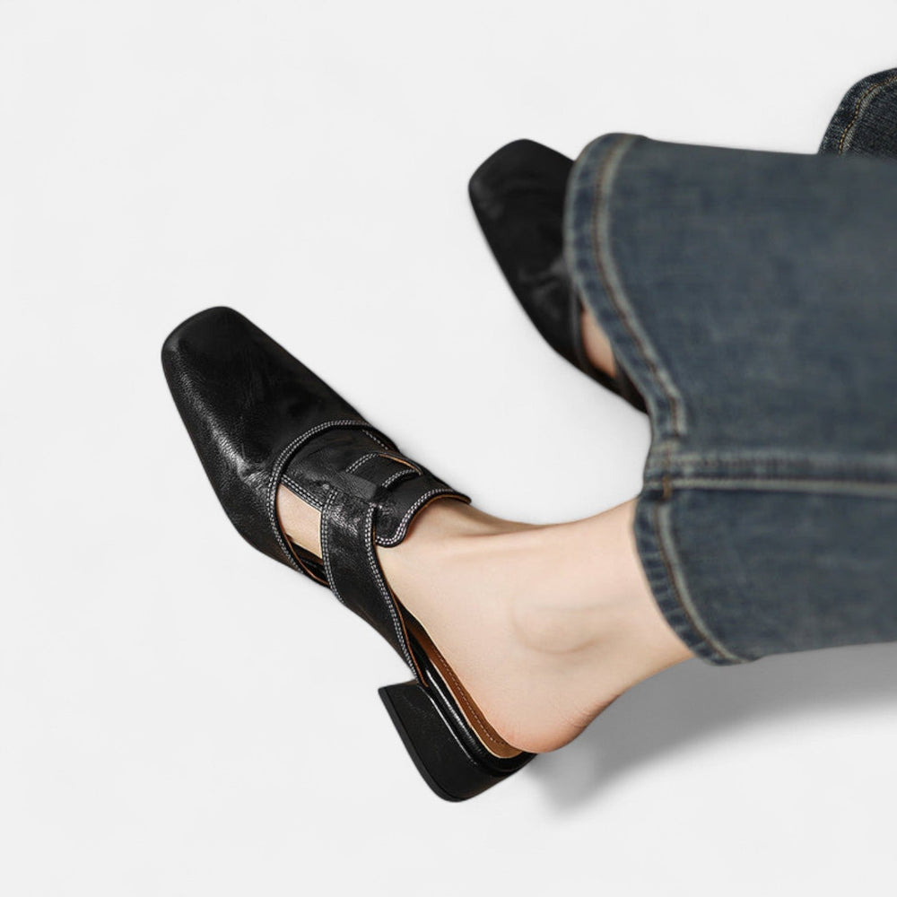 Andie - Mule de Bico Quadrado com Fivela Forrada