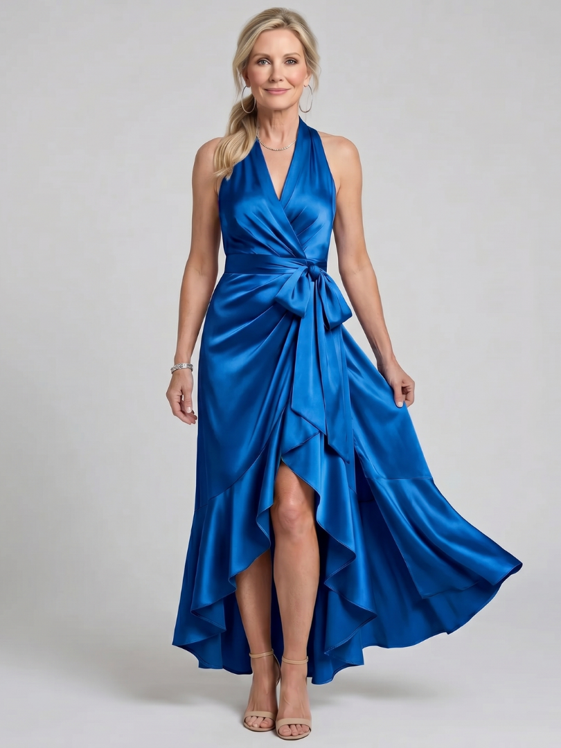 Honora - Vestido Midi Frente Única Envelope com Barra Assimétrica