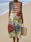 Eleanor - Vestido Midi Casual Estampado Sem Mangas