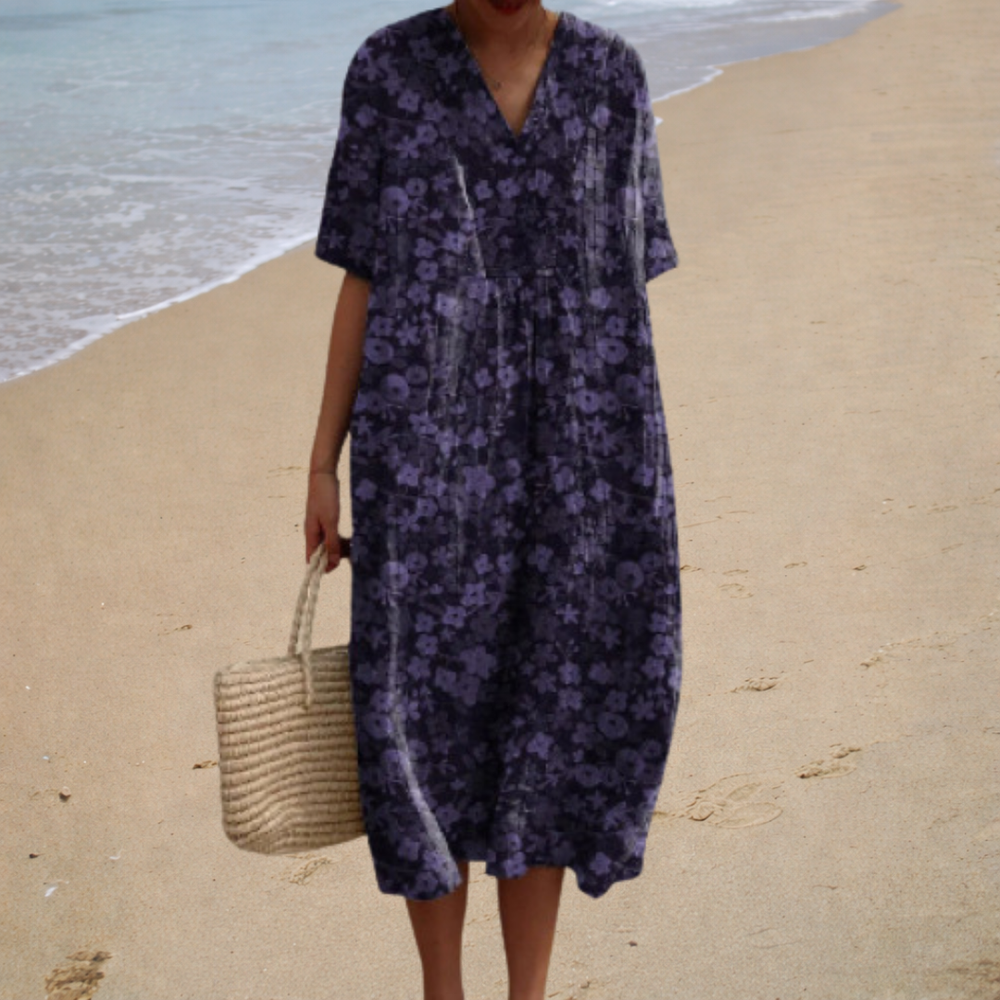 Eloá - Vestido Midi com Estampa de Florzinhas e Decote V