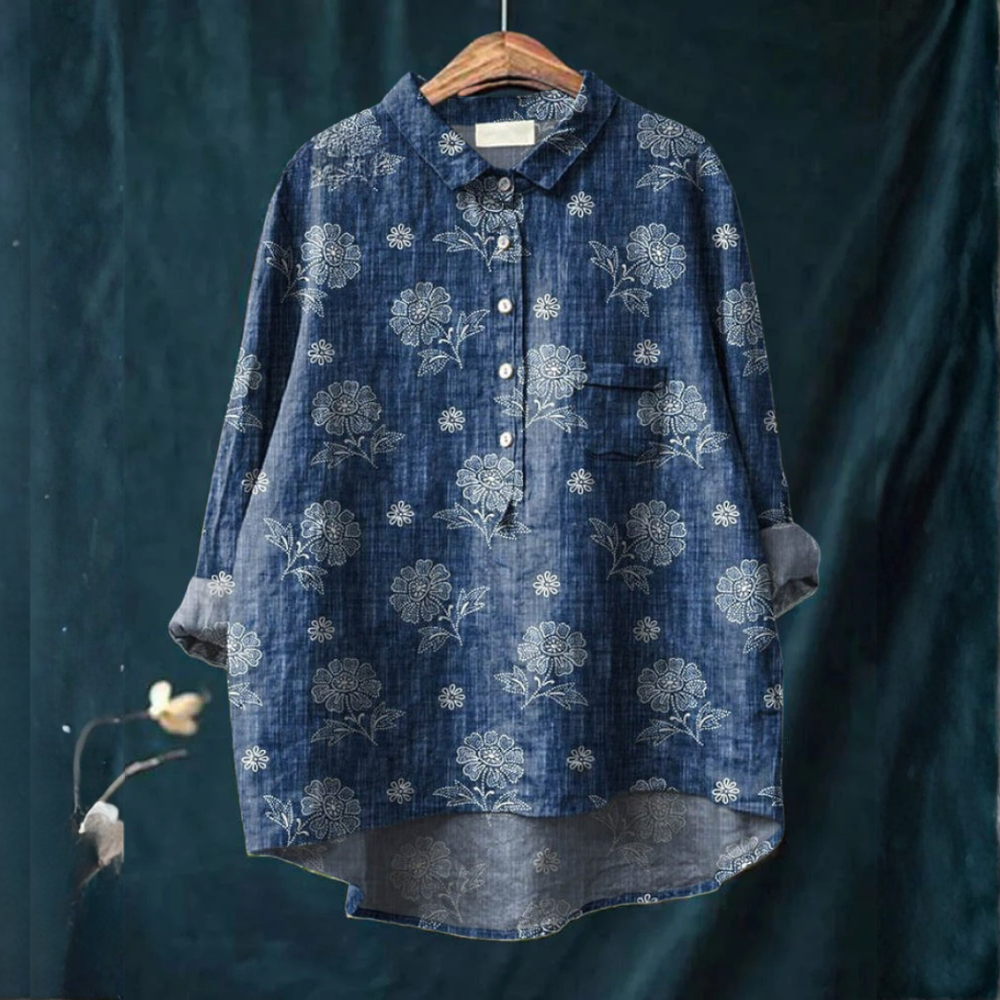 Aline - Blusa com Estampa de Crisântemos