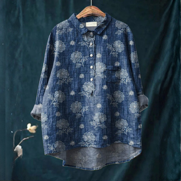 Aline - Blusa com Estampa de Crisântemos