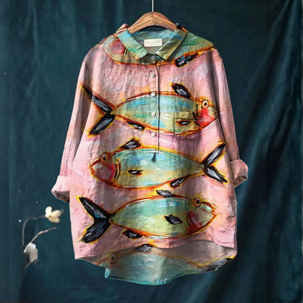 Eduarda - Blusa com Peixes em Pinceladas