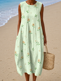 Genevieve - Vestido Midi de Praia Estampado Sem Mangas