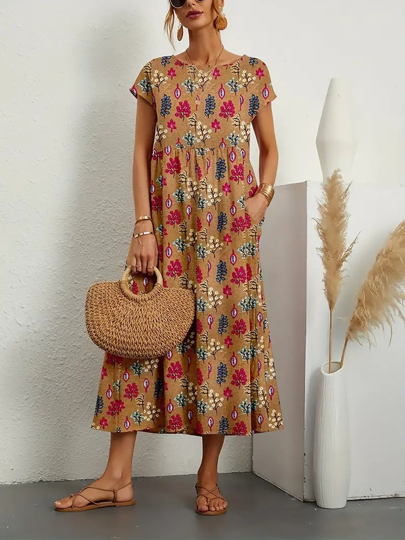 Iris - Vestido Midi De Manga Japonesa E Cintura Franzida