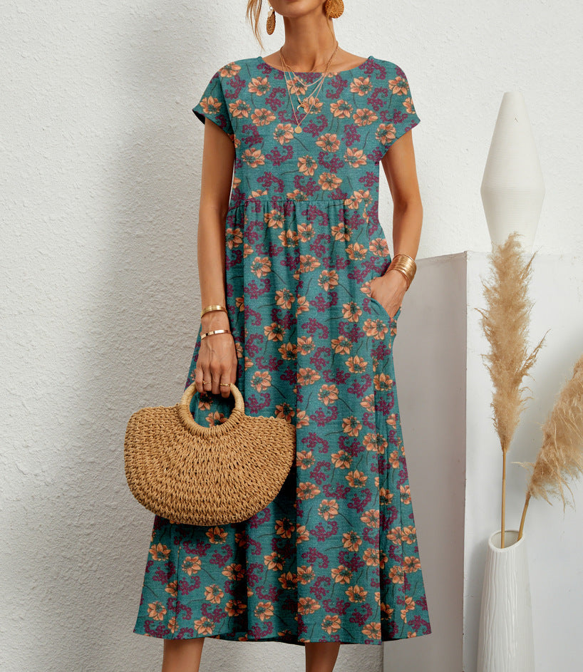 Iris - Vestido Midi De Manga Japonesa E Cintura Franzida