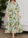 Leah - Vestido Longo Estampa De Folhagem Com Babado