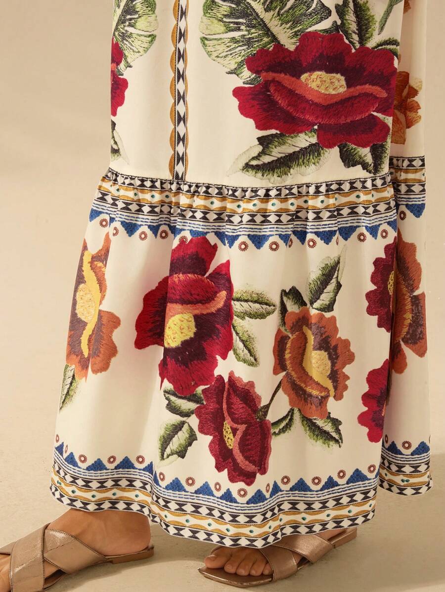Lillian - Vestido Decote V Manga Bufante Com Amarração