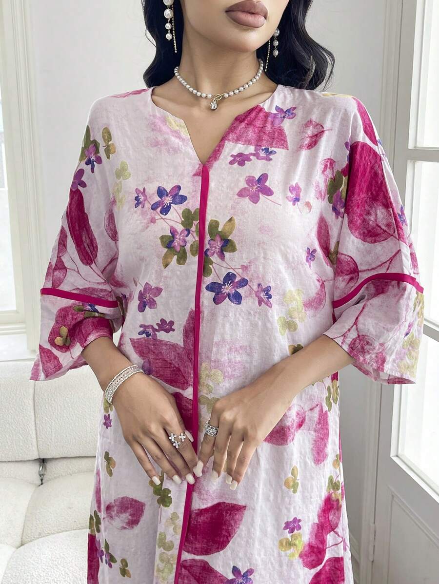 Leah - Vestido Longo Estampa De Folhagem Com Babado