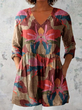 Sarah - Blusa Alongada Decote V Floral Tropical Graúdo