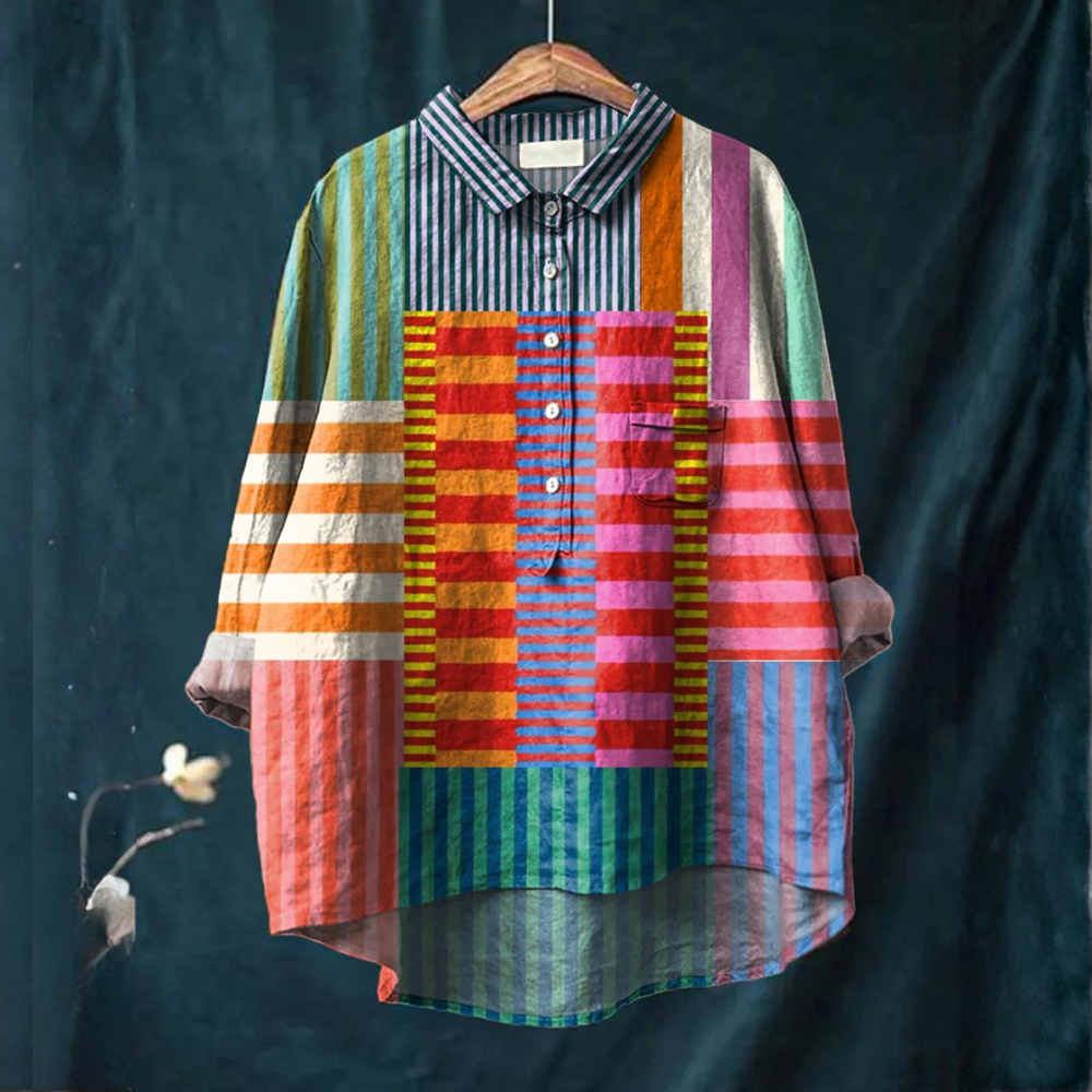 Fernanda - Blusa com Estampa de Listras em Blocos