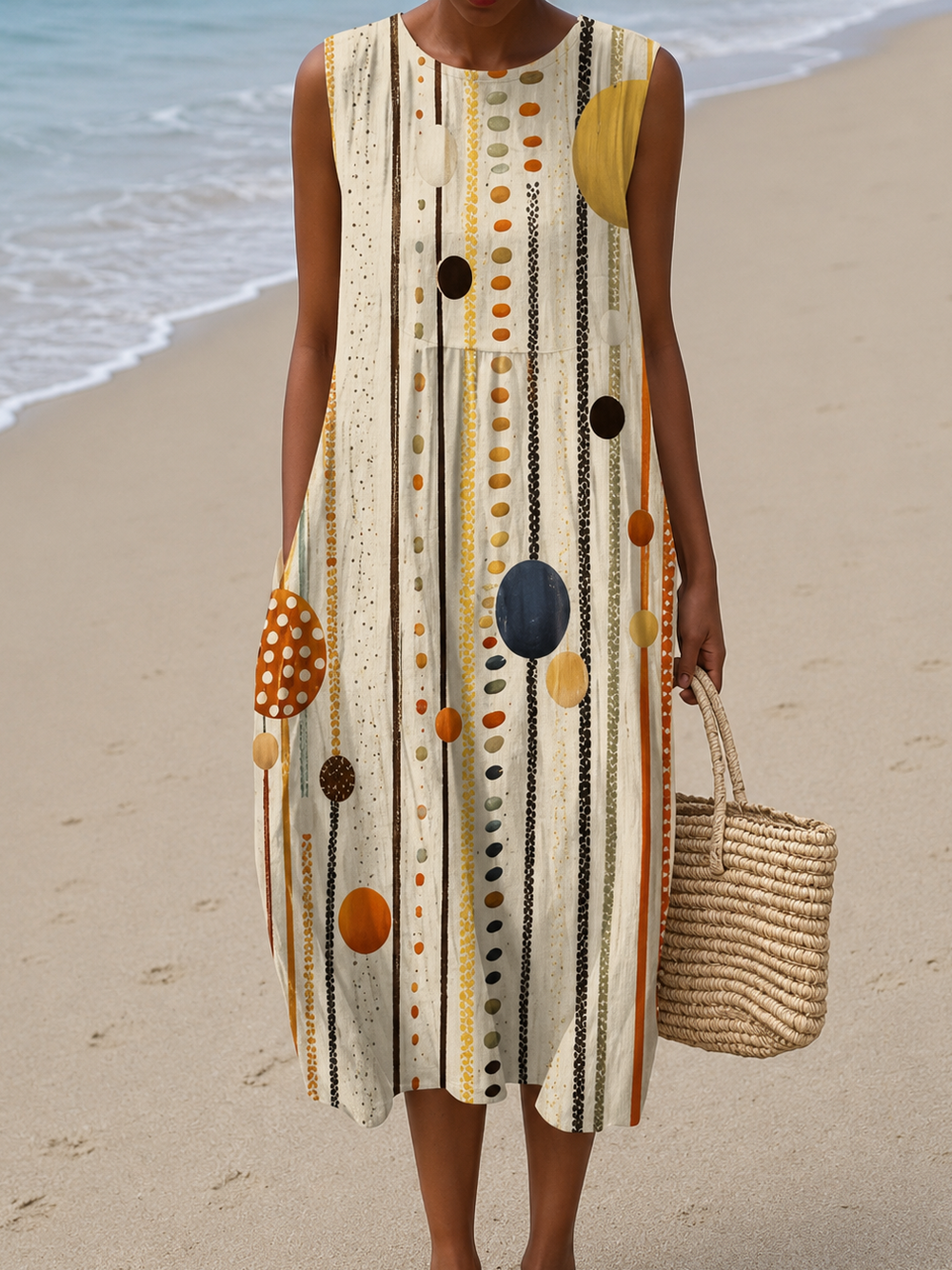 Hazel - Vestido Midi Casual Estampado Sem Mangas