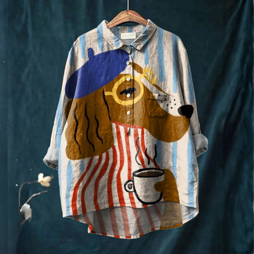 Dandara - Blusa Listrada com Cachorro de Boina