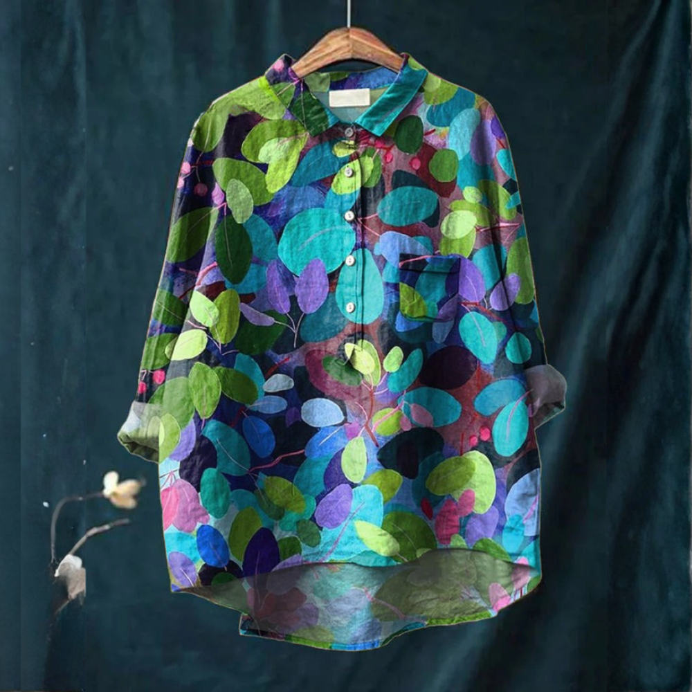 Flávia - Blusa com Estampa de Folhas Grandes