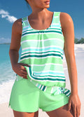 Rosa - Tankini de Listras Horizontais com Shorts Liso