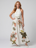 Meadow - Vestido Longo Frente Única Drapeado com Estampa Botânica
