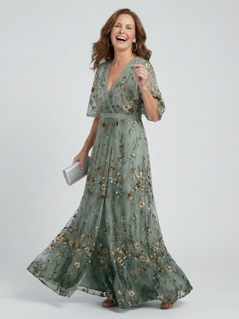 Selora - Vestido Longo Frente Única Floral Fluido