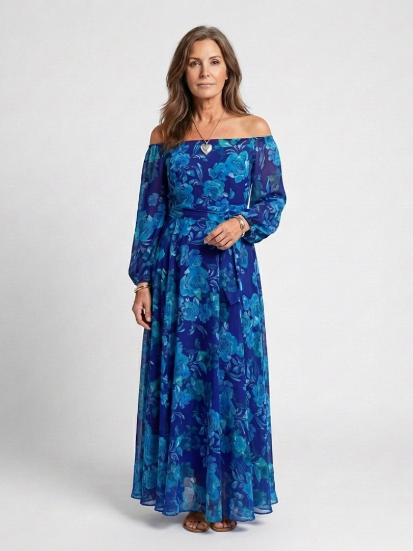 Eduarda - Vestido Longo Floral Ombro a Ombro