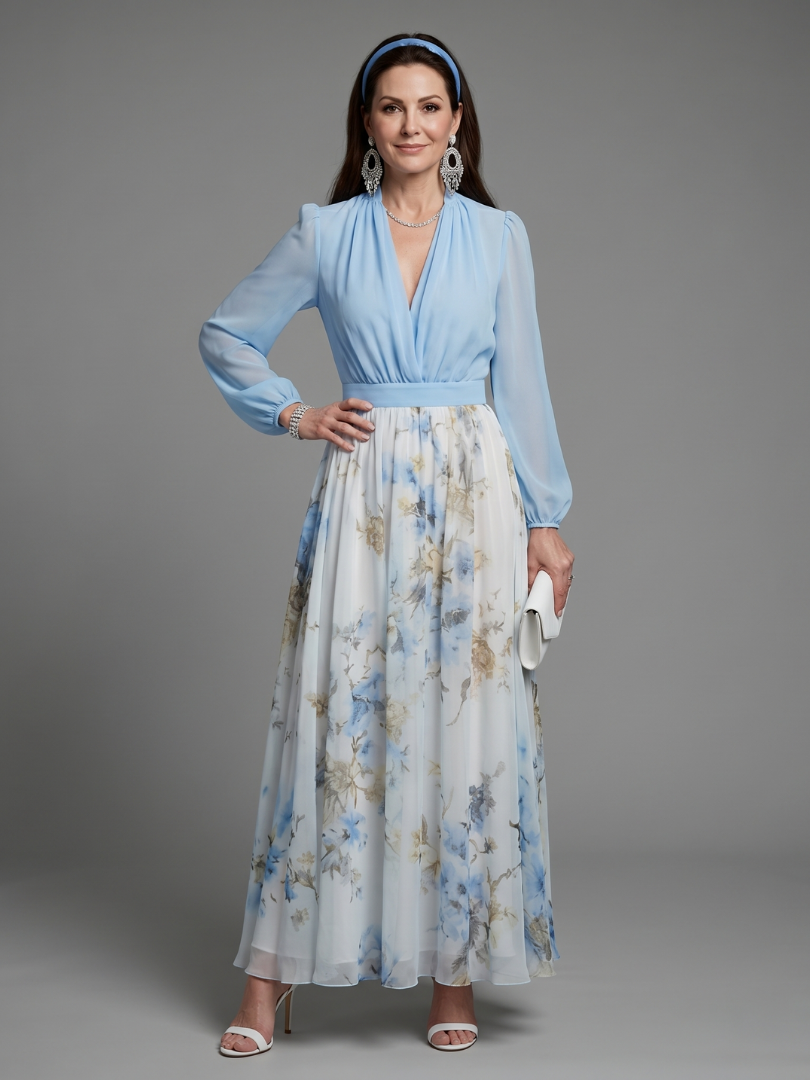 Augusta - Vestido Longo Floral com Decote V