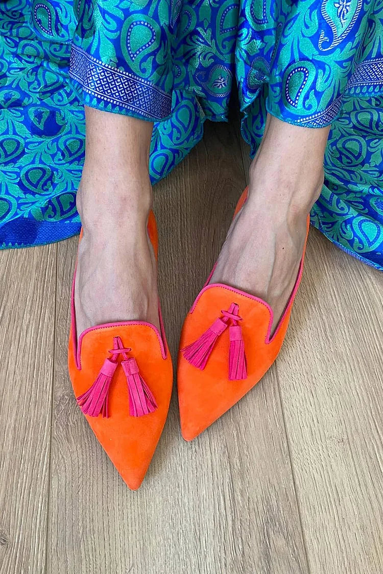 Portia - Sapatilha de Bico Fino com Tassel Metalizado