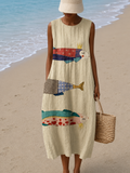 Addison - Vestido Midi de Praia Estampado Sem Mangas