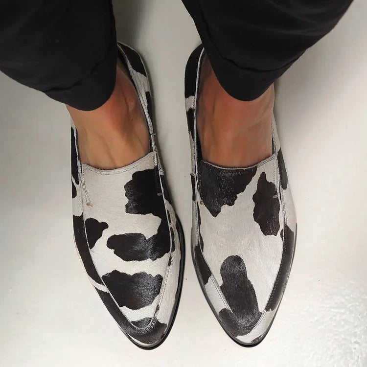 Becca - Sapato Slip-On de Bico Fino com Pelo Malhado