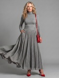 Lana - Vestido Midi de Manga Longa com Gola Alta e Cintura Marcada