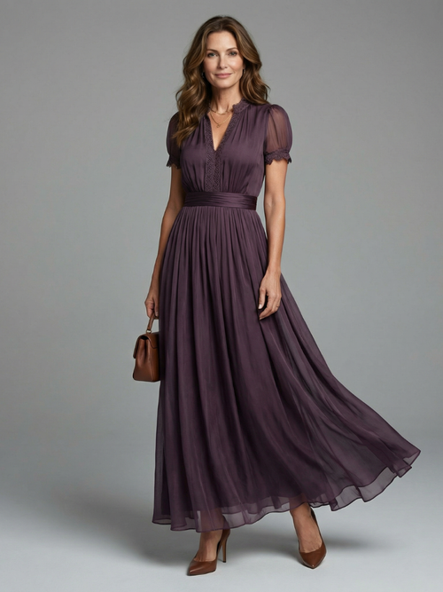 Elia - Vestido Longo com Cintura Franzida e Decote Gota
