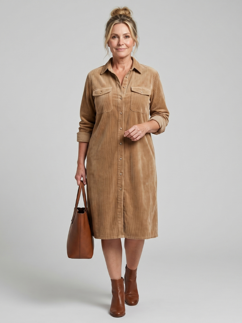 Pema - Vestido Midi de Manga Longa com Bolsos