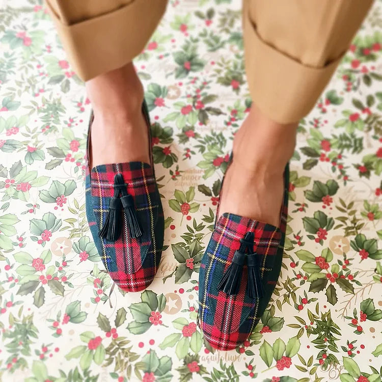 Carys - Mocassim Xadrez de Bico Redondo com Tassel
