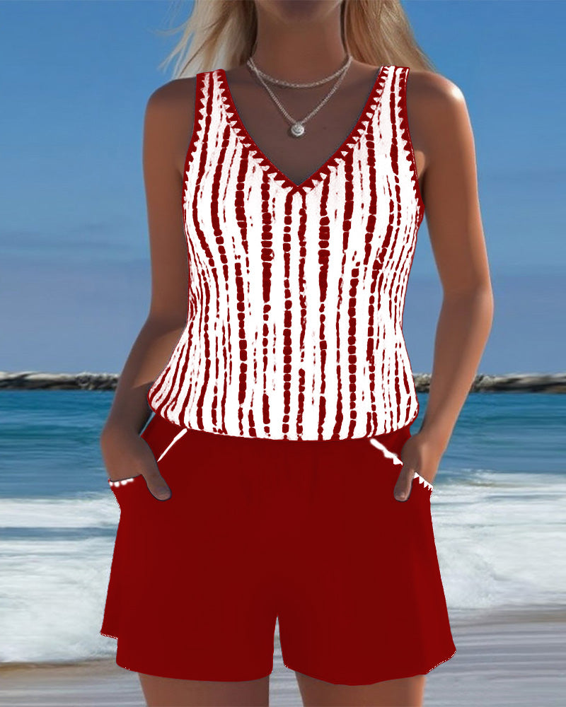 Mia - Tankini Decote V com Shorts de Bolsos