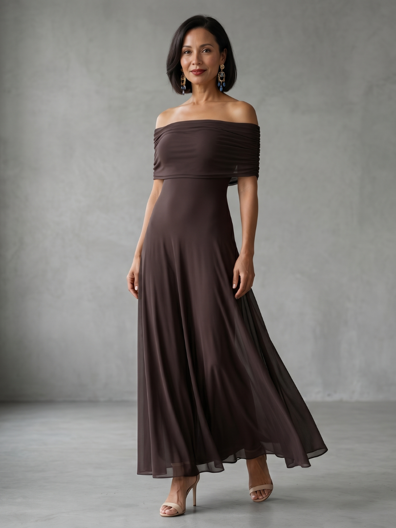 June - Vestido Midi Ombro a Ombro Drapeado