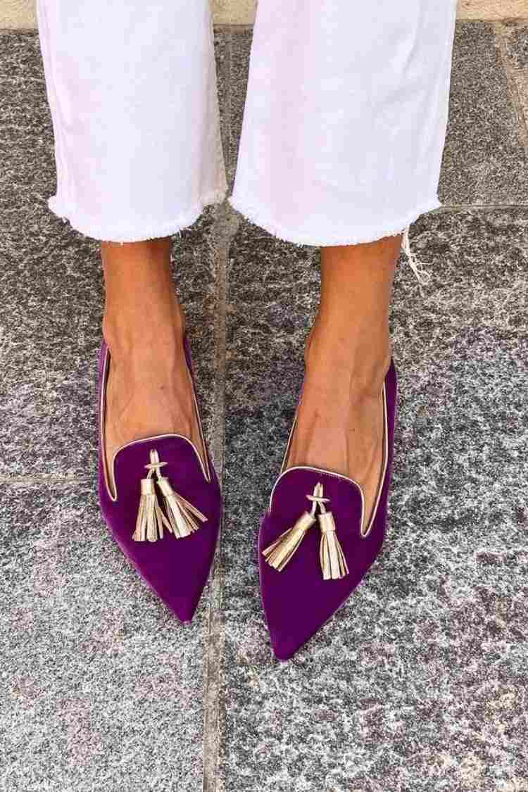 Portia - Sapatilha de Bico Fino com Tassel Metalizado