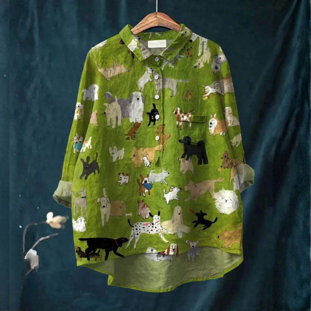 Carolina - Blusa com Estampa de Cachorrinhos Espalhados